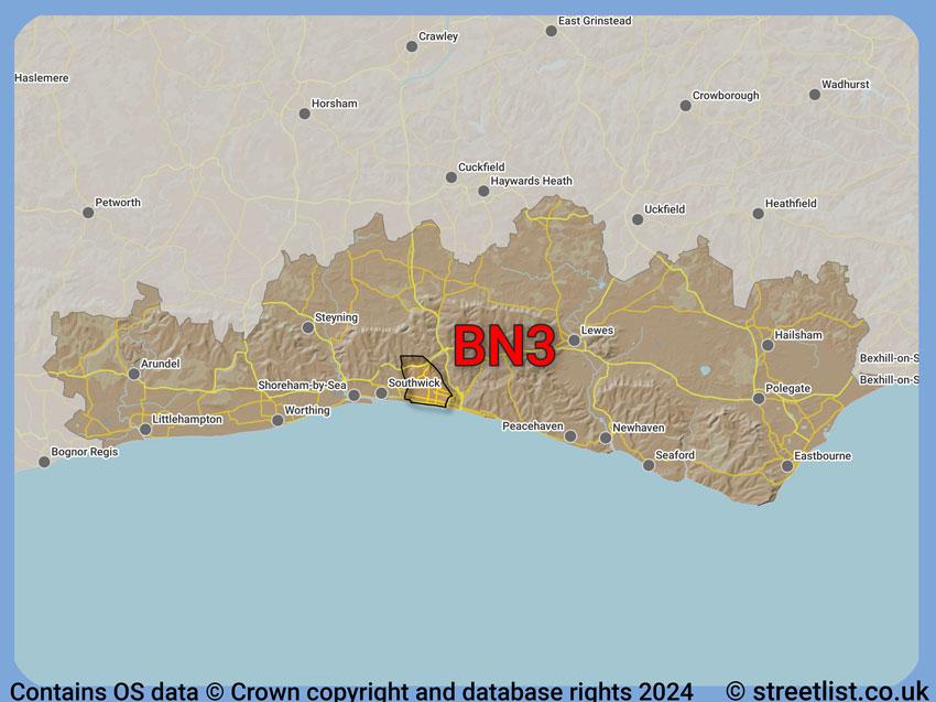 Where the BN3 postcode district lies within the wider  postcode area