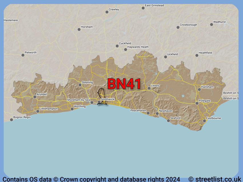 Where the BN41 postcode district lies within the wider  postcode area