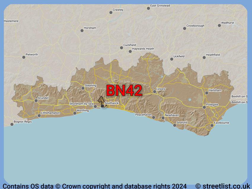 Where the BN42 postcode district lies within the wider  postcode area