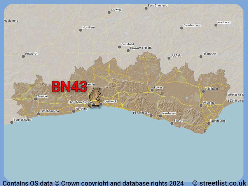 Where the BN43 postcode district lies within the wider  postcode area