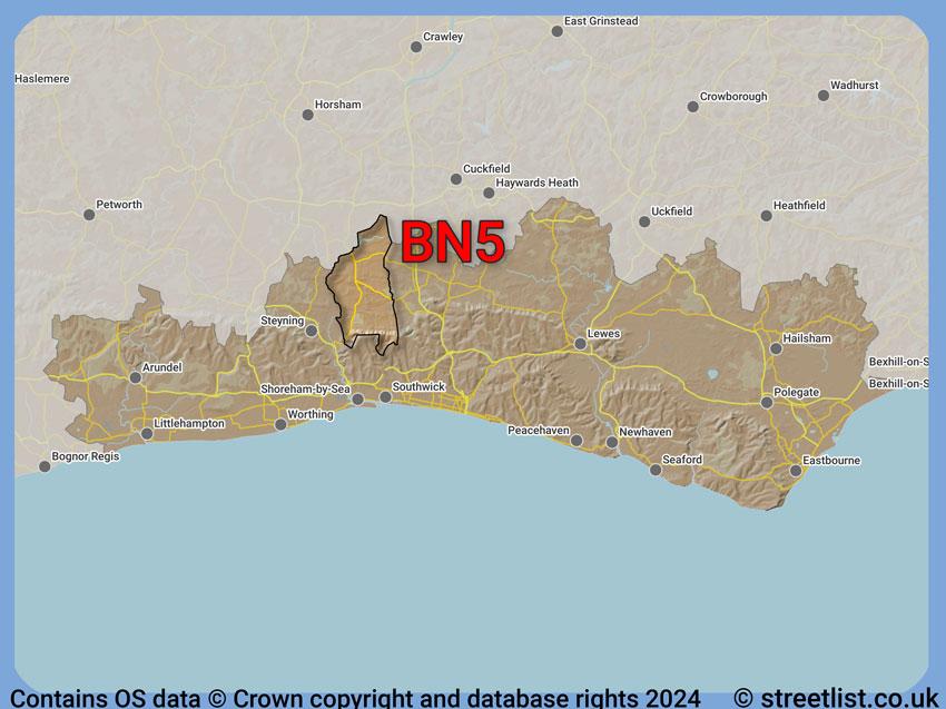 Where the BN5 postcode district lies within the wider  postcode area