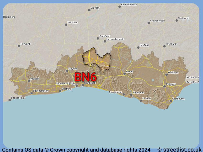 Where the BN6 postcode district lies within the wider  postcode area