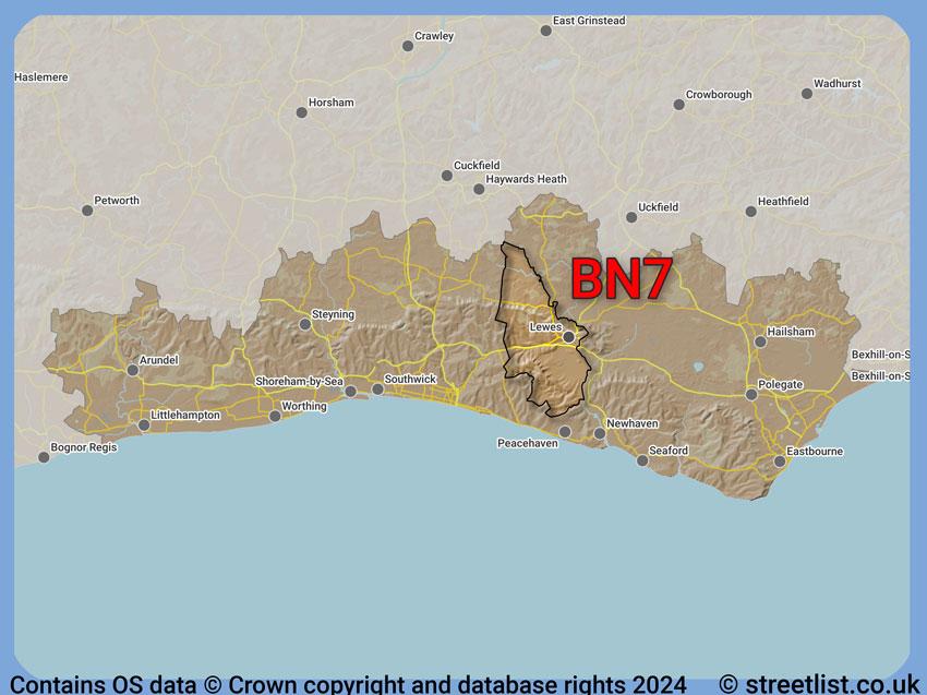 Where the BN7 postcode district lies within the wider  postcode area