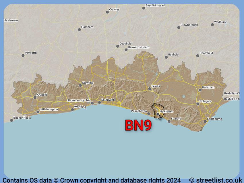 Where the BN9 postcode district lies within the wider  postcode area