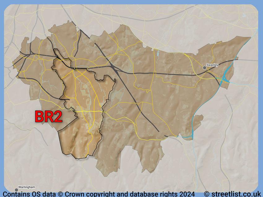 Where the BR2 postcode district lies within the wider  postcode area