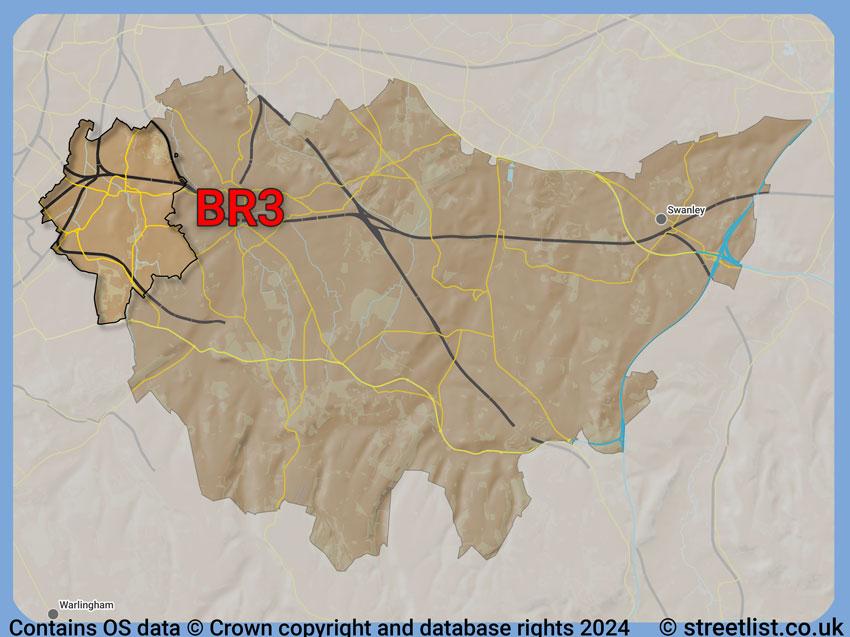 Where the BR3 postcode district lies within the wider  postcode area