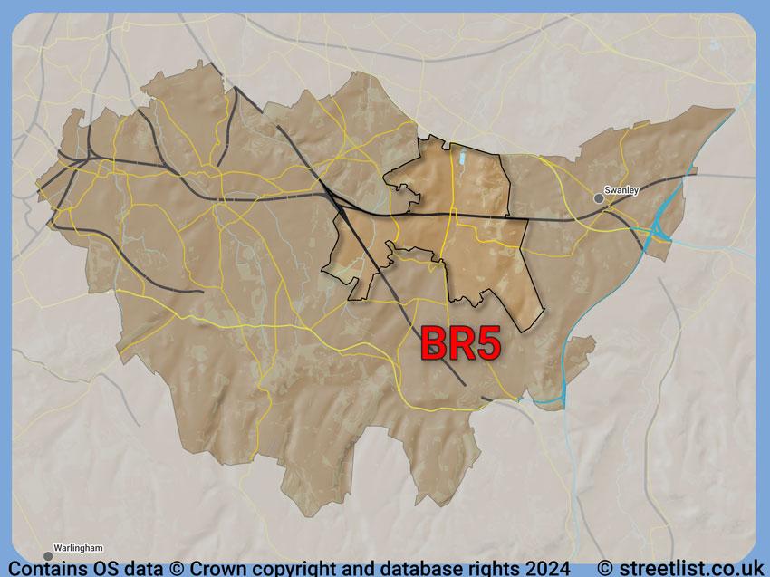 Where the BR5 postcode district lies within the wider  postcode area