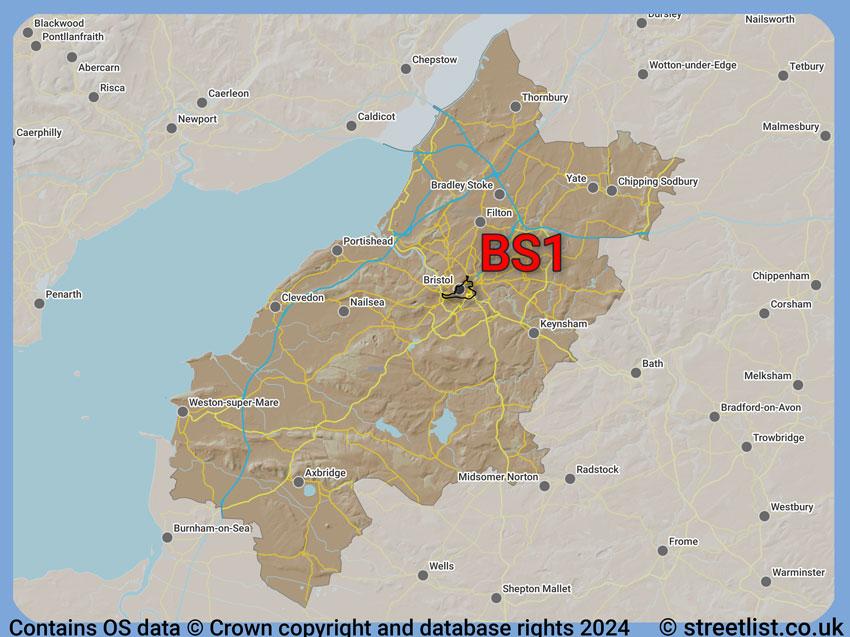 Where the BS1 postcode district lies within the wider  postcode area