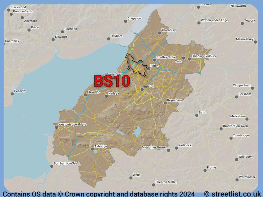 Where the BS10 postcode district lies within the wider  postcode area