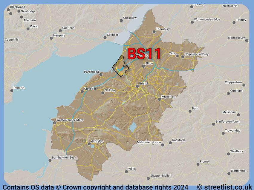 Where the BS11 postcode district lies within the wider  postcode area