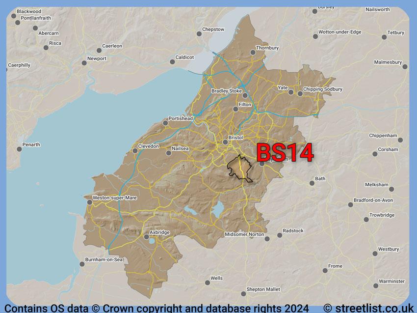 Where the BS14 postcode district lies within the wider  postcode area