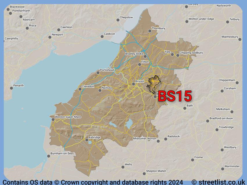 Where the BS15 postcode district lies within the wider  postcode area