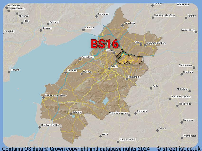 Where the BS16 postcode district lies within the wider  postcode area