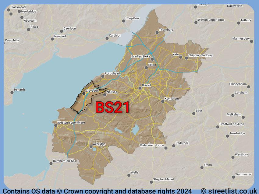 Where the BS21 postcode district lies within the wider  postcode area