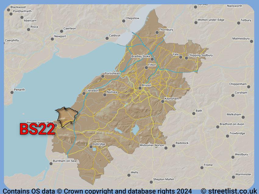 Where the BS22 postcode district lies within the wider  postcode area