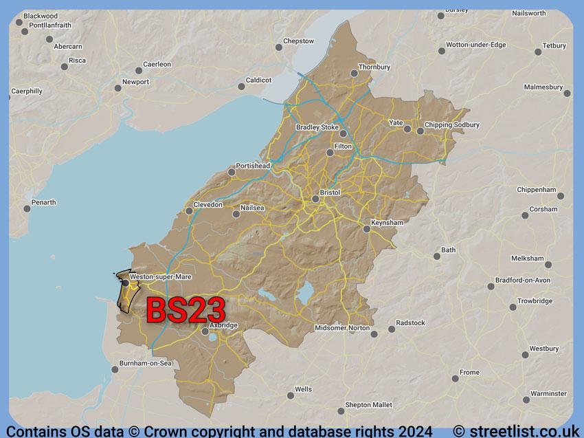 Where the BS23 postcode district lies within the wider  postcode area