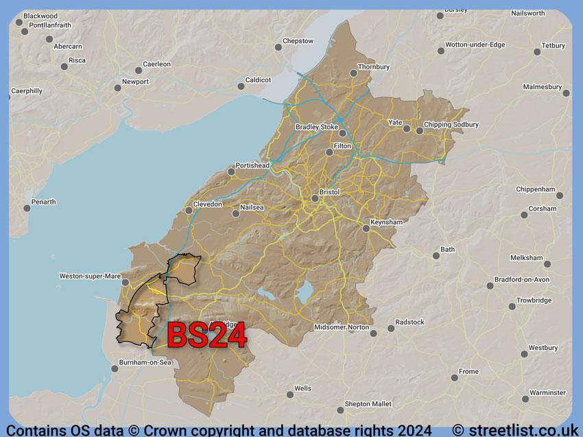 Where the BS24 postcode district lies within the wider  postcode area