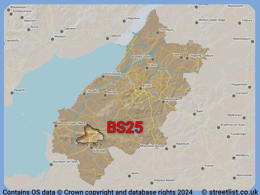 Where the BS25 postcode district lies within the wider  postcode area