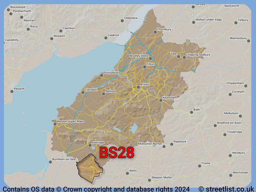 Where the BS28 postcode district lies within the wider  postcode area