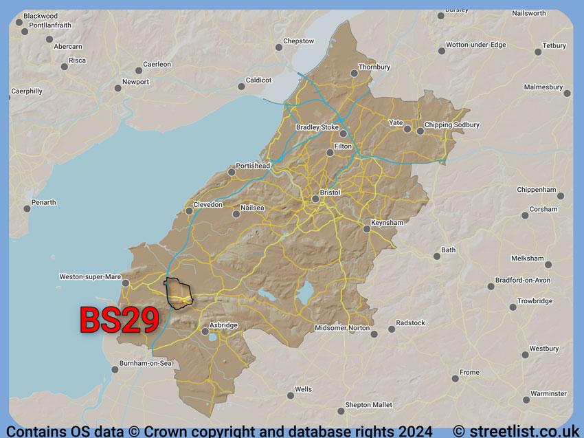 Where the BS29 postcode district lies within the wider  postcode area