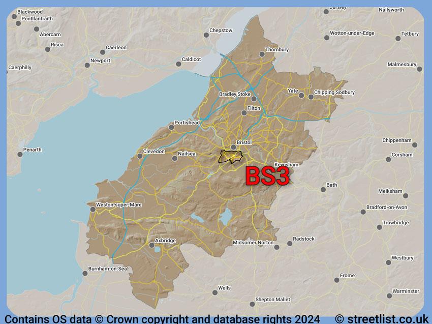 Where the BS3 postcode district lies within the wider  postcode area