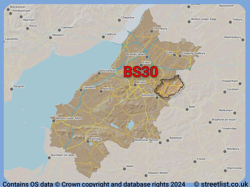 Where the BS30 postcode district lies within the wider  postcode area