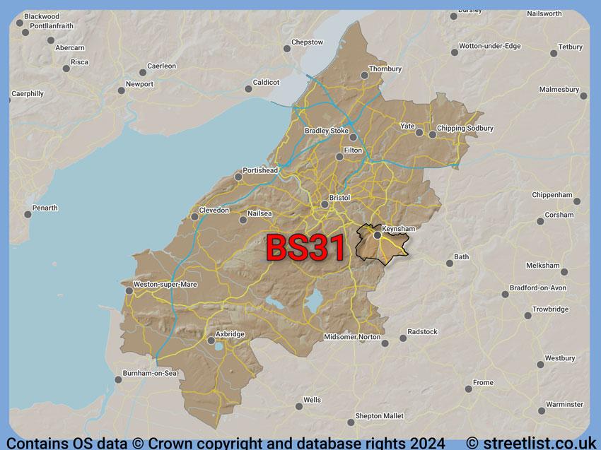 Where the BS31 postcode district lies within the wider  postcode area