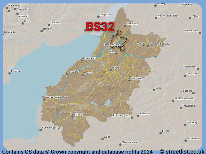 Where the BS32 postcode district lies within the wider  postcode area