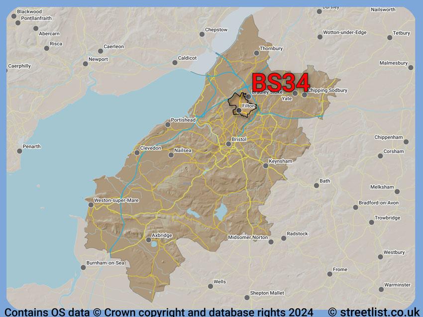 Where the BS34 postcode district lies within the wider  postcode area