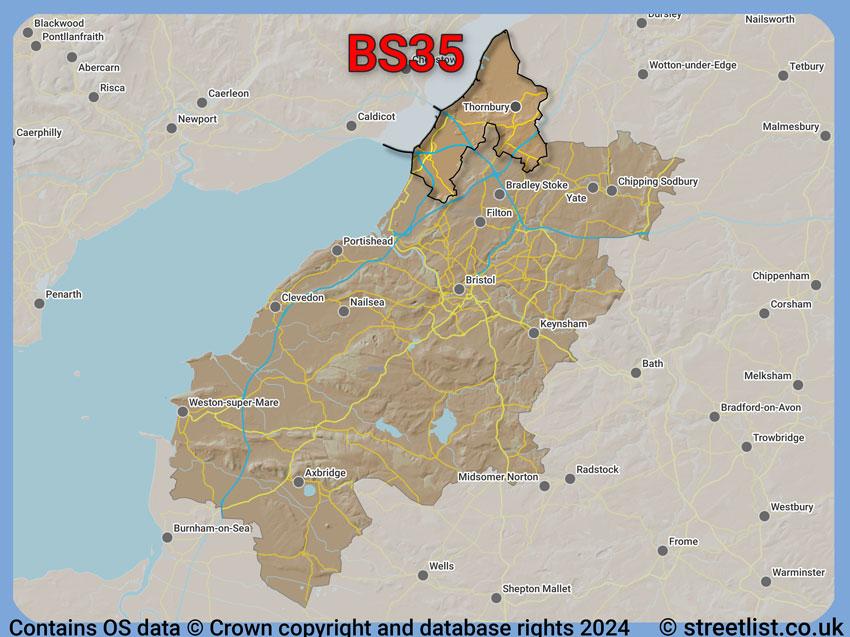 Where the BS35 postcode district lies within the wider  postcode area