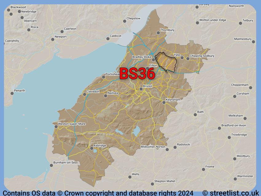 Where the BS36 postcode district lies within the wider  postcode area