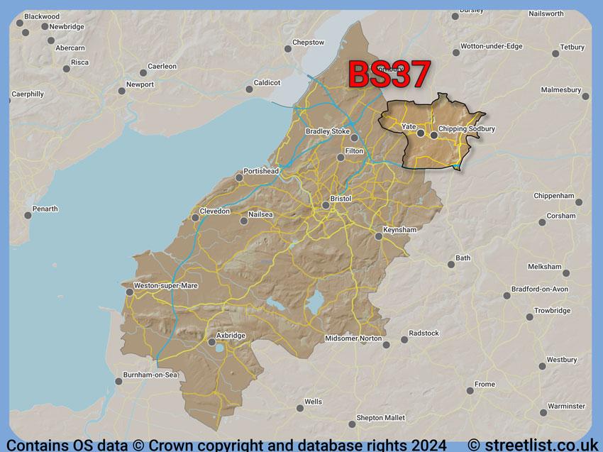 Where the BS37 postcode district lies within the wider  postcode area