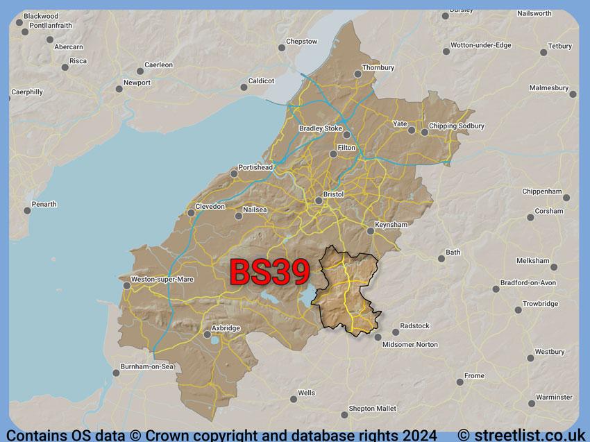 Where the BS39 postcode district lies within the wider  postcode area