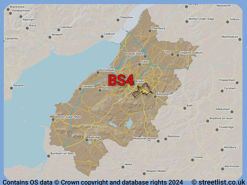 Where the BS4 postcode district lies within the wider  postcode area