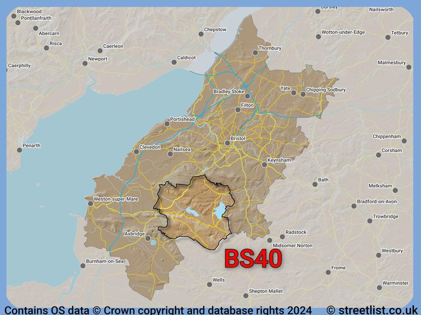 Where the BS40 postcode district lies within the wider  postcode area