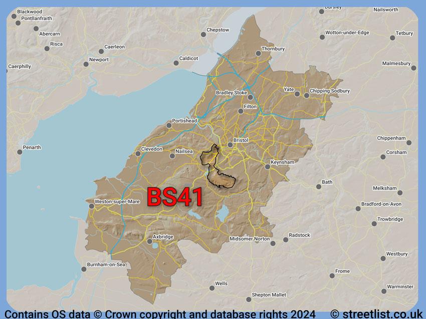 Where the BS41 postcode district lies within the wider  postcode area