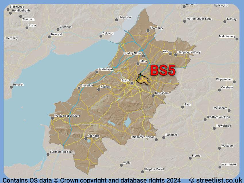 Where the BS5 postcode district lies within the wider  postcode area