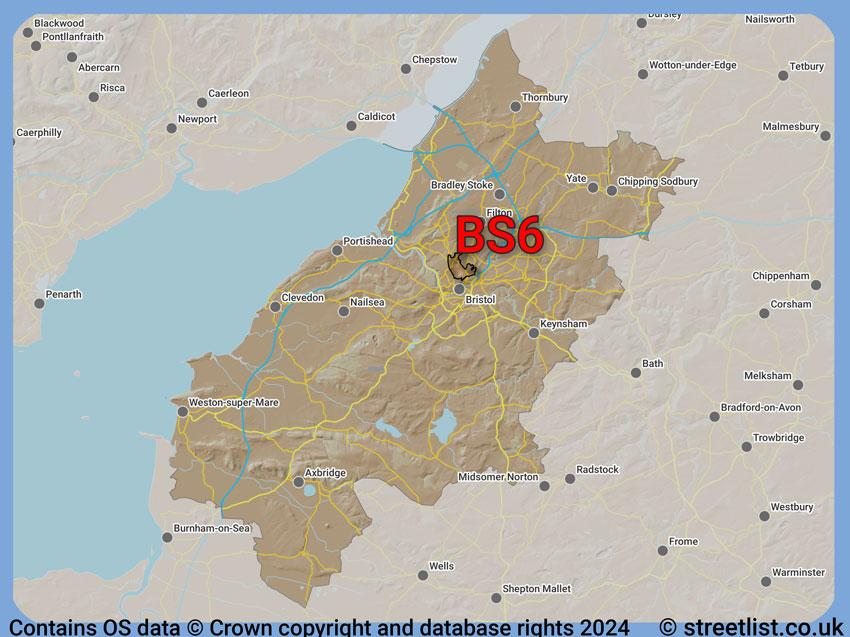 Where the BS6 postcode district lies within the wider  postcode area