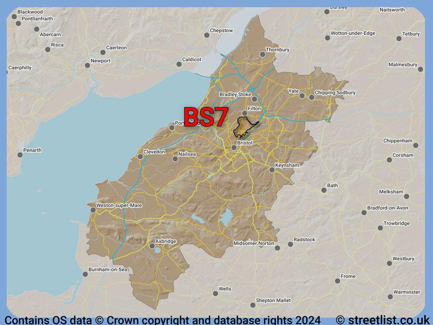 Where the BS7 postcode district lies within the wider  postcode area