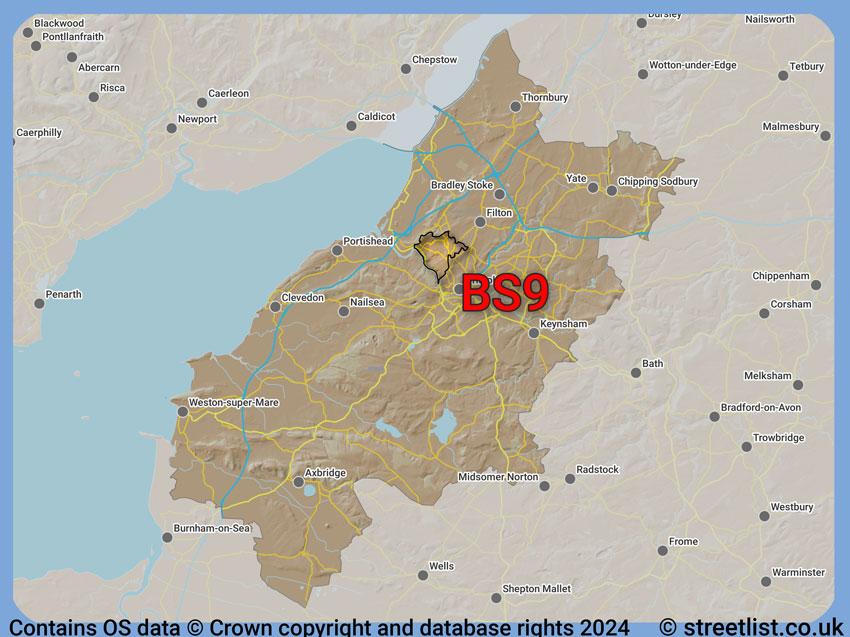 Where the BS9 postcode district lies within the wider  postcode area