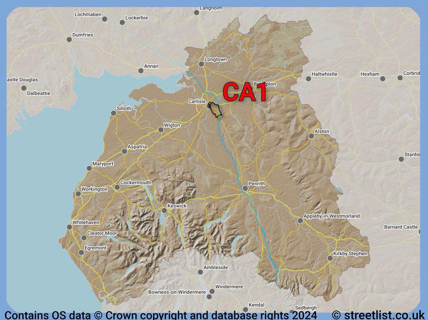 Where the CA1 postcode district lies within the wider  postcode area