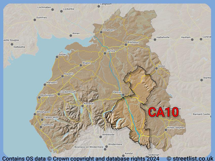 Where the CA10 postcode district lies within the wider  postcode area