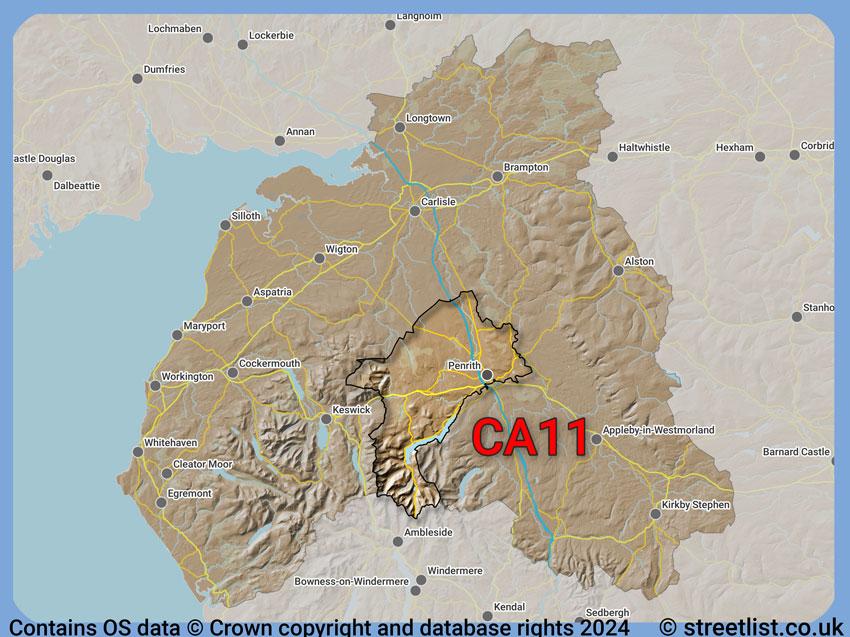 Where the CA11 postcode district lies within the wider  postcode area