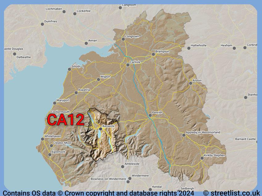 Where the CA12 postcode district lies within the wider  postcode area