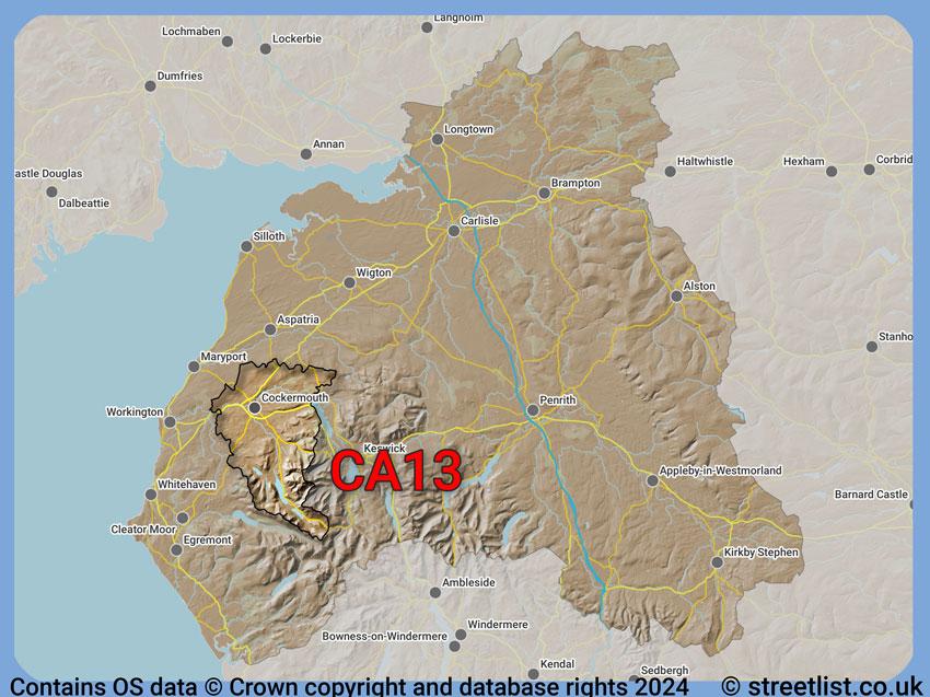 Where the CA13 postcode district lies within the wider  postcode area