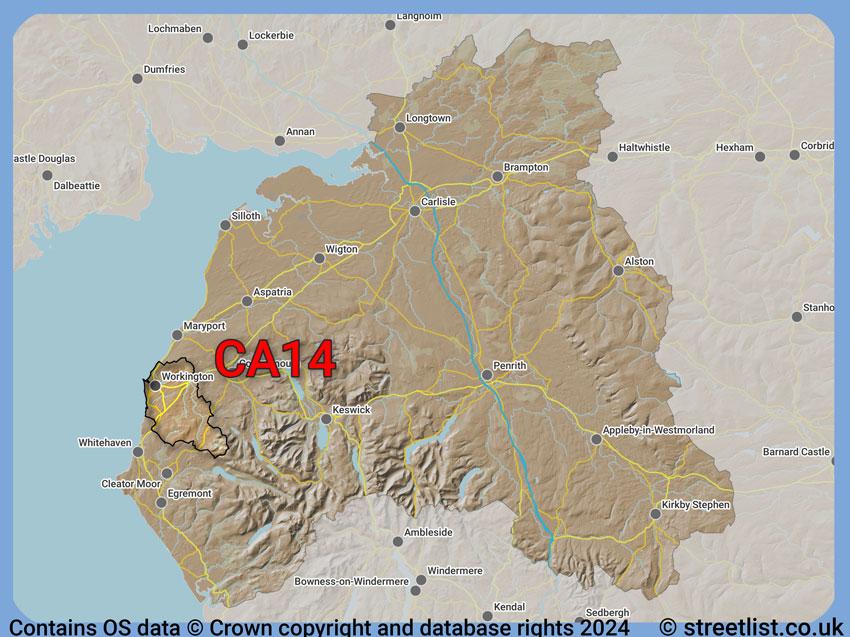 Where the CA14 postcode district lies within the wider  postcode area