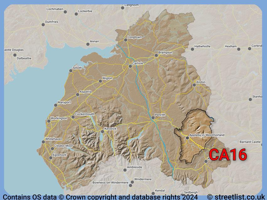 Where the CA16 postcode district lies within the wider  postcode area