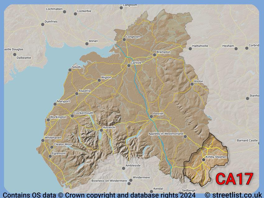 Where the CA17 postcode district lies within the wider  postcode area