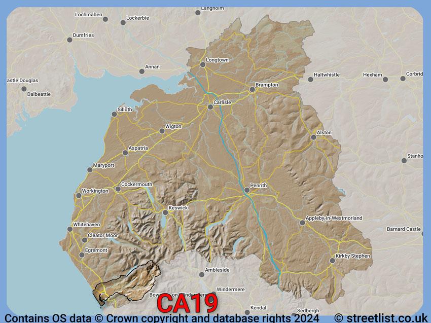 Where the CA19 postcode district lies within the wider  postcode area