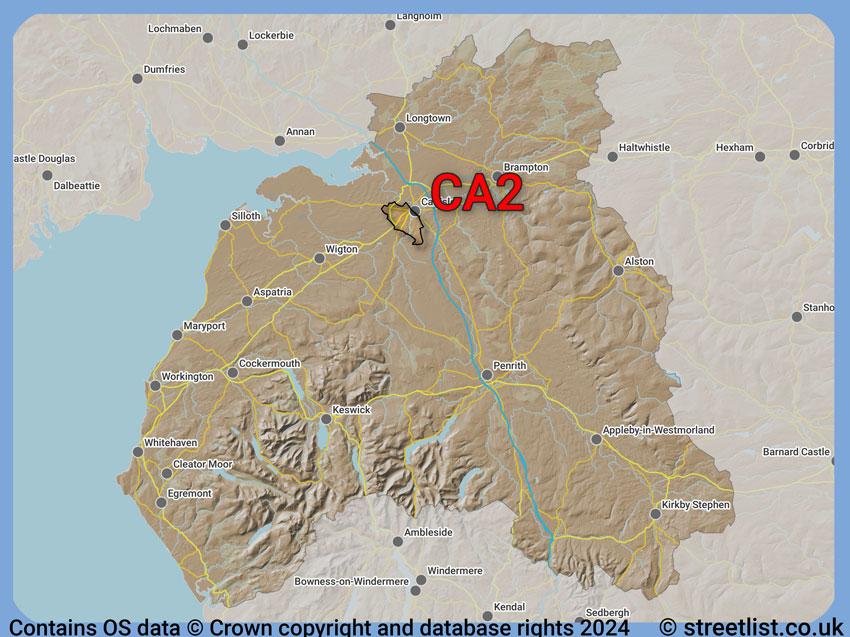 Where the CA2 postcode district lies within the wider  postcode area